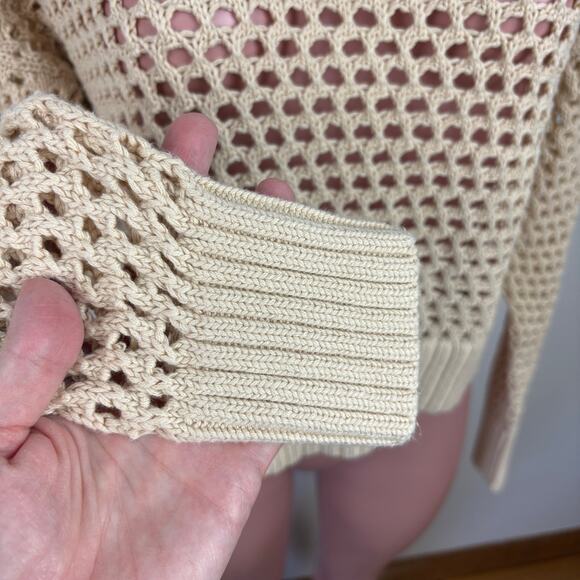 Old Navy Open Stitch Pullover Sweater Small Beige coastal beach resort boxy - Picture 4 of 8